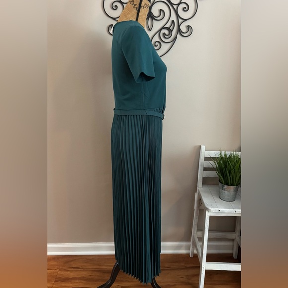Ann Taylor Deep Teal Green Belted short sleeve Pleated Midi Dress, sz 8 - Picture 7 of 11